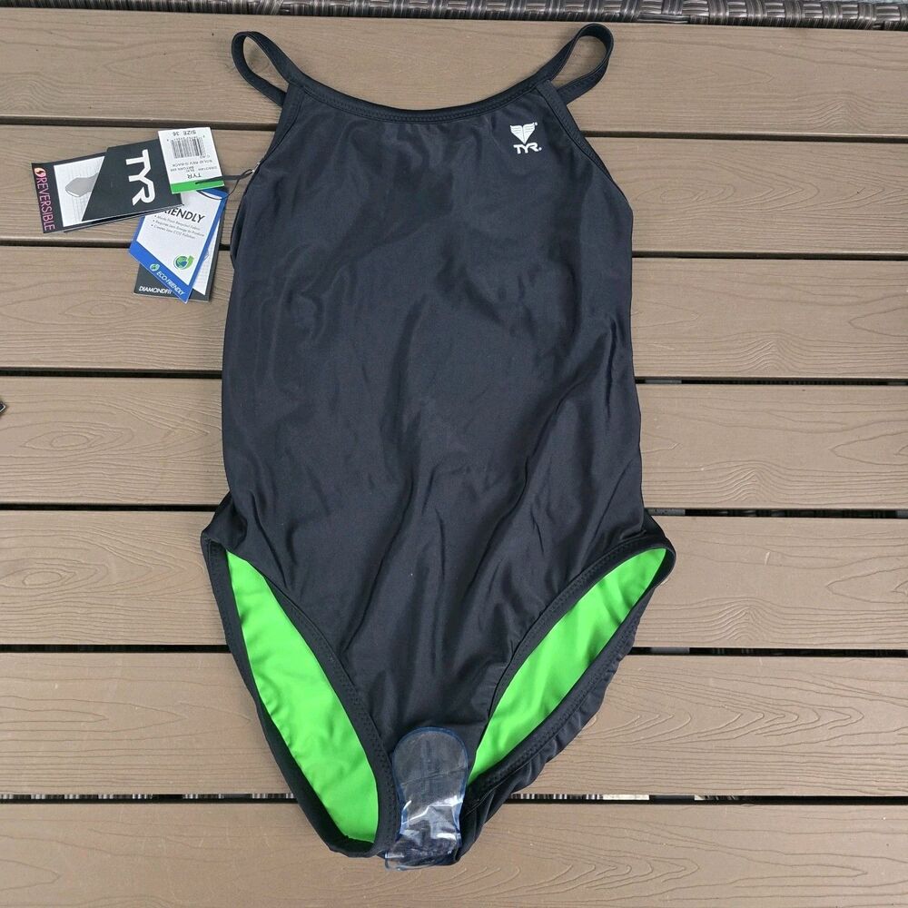 TYR Swimsuit Women's Blue/neom Hydra Span Reversible Diamondfit Size 36 New
